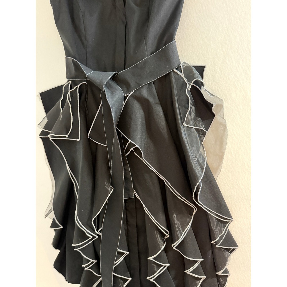 Samuel Dong Black Ruffle Avant Garde Belted Event Party Dress XS Sleeveless - Picture 5 of 10
